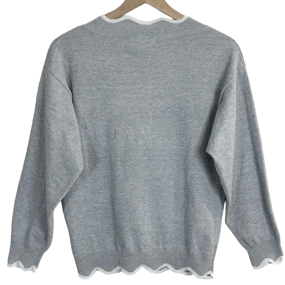 Knitted Wool Gray White Scalloped Neckline Pullover Sweater Misslook Medium - Picture 4 of 14